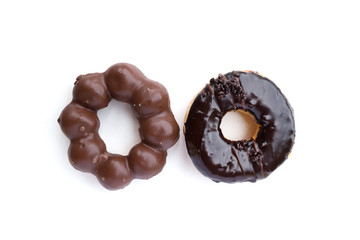 sweet chocolate donuts isolated on white background