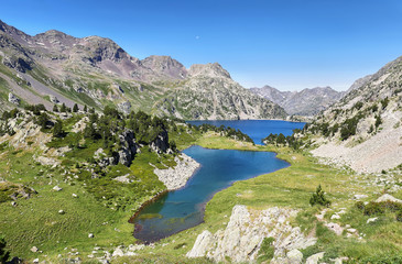 Fototapeta na wymiar Ranas Lake iand Respomuso lake in Tena Valley in The Pyrenees, Huesca, Spain.