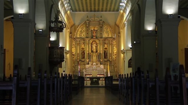 Interior Of An Ancient Christian Church in a Asuncion, Paraguay. Full HD.