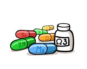 Microelements and supplements. Healthy lifestyle flat design icon. Colorful flat vector illustration. Isolated on white background.