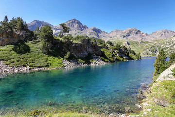 Fototapeta na wymiar Ranas Lake in Tena Valley in The Pyrenees, Huesca, Spain.