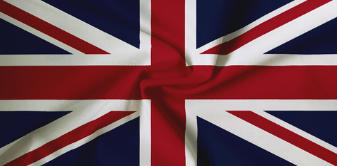 National flag of the United KIngdom on a waving cotton texture background