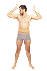 Fototapeta premium Man without clothes, in shorts, isolated on white background