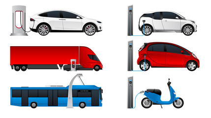 Set of electric vehicles. Isolated on white background. Vector illustration EPS 10