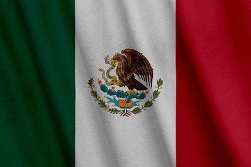 Waving Mexican flag with a fabric texture
