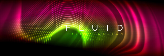 Neon glowing fluid wave lines, magic energy space light concept, abstract background wallpaper design