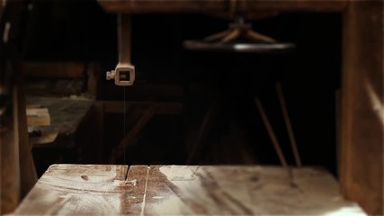 Carpentry Workshop. Carpenter Cutting the Wood. Close-Up. Full HD. 