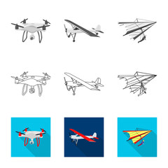 Vector illustration of plane and transport icon. Collection of plane and sky stock vector illustration.