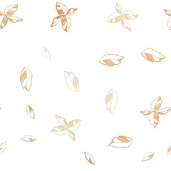 Light Orange vector seamless doodle background with leaves.