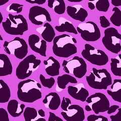 Vector illustration leopard print seamless pattern. Violet hand drawn background.