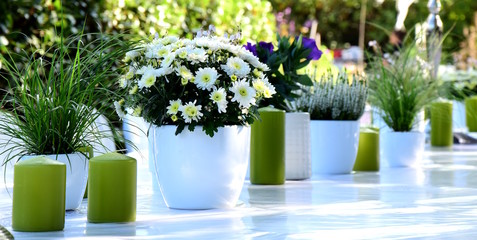Tischdekoration für eine Gartenparty 