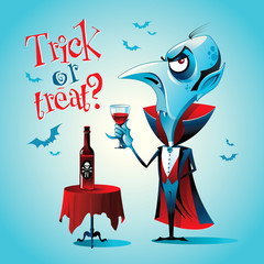 Halloween Vampire with a glass. Vector character