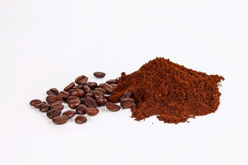 Coffee beans and grounded coffee