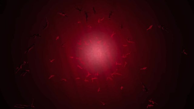 Animation of Souls of deceased People streaming into the red light of hell.
