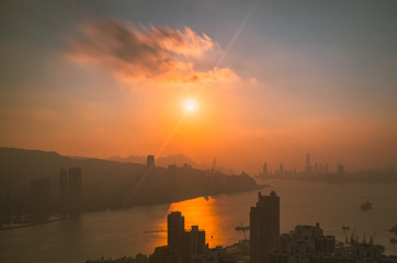 Sunset view from Kowloon side of Hong Kong: Devil's Peak