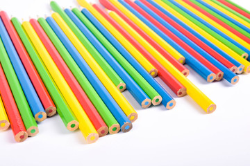Colorful pencils pattern isolated on white background. Top view colorful of color pencils.Colored pencils, isolated on the white background. Color pencil with copy space isolated on white background,e