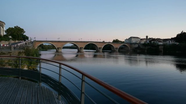 Old historic bridge and dordogne river, Bergerac, France