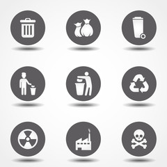 Garbage icons set. Vector illustration. Signs for infographic, logo, app development and website design.