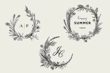 Vector vintage botanical illustration, Black and white