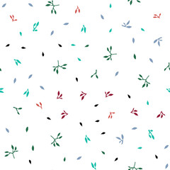 Light Green, Red vector seamless doodle pattern with leaves.