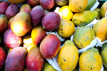 mango fruit and yellow papaya