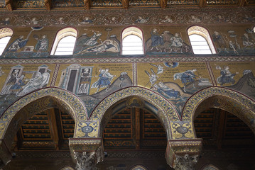 Fototapeta na wymiar Monreale, Italy - September 11, 2018 : Byzantine style mosaics of Monreale cathedral
