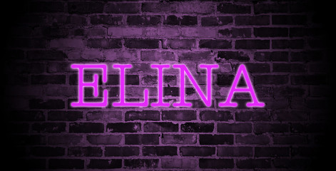 first name Elina in pink neon on brick wall