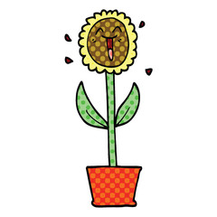comic book style cartoon flower in pot