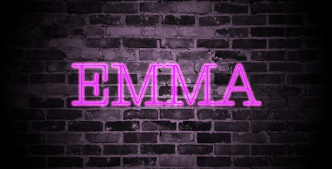 Fototapeta na wymiar first name Emma in pink neon on brick wall