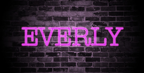Fototapeta na wymiar first name Everly in pink neon on brick wall