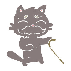 flat color illustration cartoon old cat