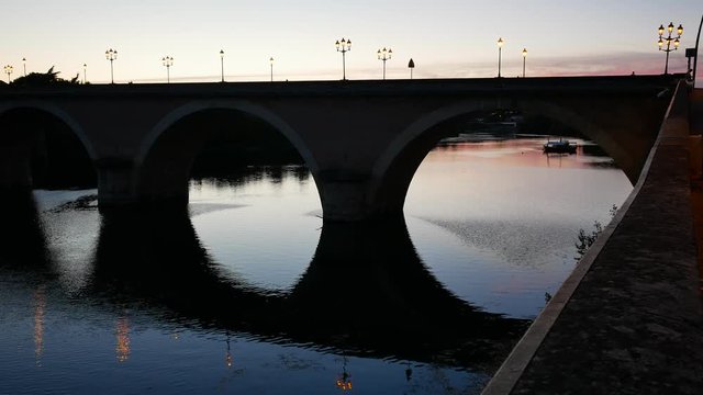Old historic bridge and dordogne river, Bergerac, France