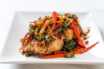 stir-fried spicy and herb with grouper fish fillet