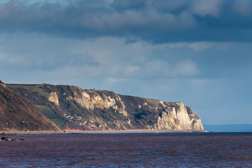 White Rocks near Salcombe Regis on the south coast of Devon. View from the city of Sidmouth. UK