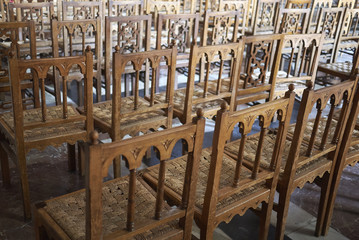 Monreale, Italy - September 11, 2018 : Chairs at Monreale cathedral