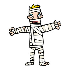 hand drawn doodle style cartoon man in bandages