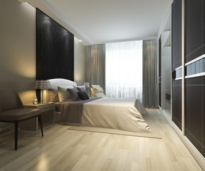 3d rendering luxury modern bedroom suite tv with wardrobe and walk in closet