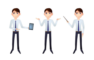 Obraz premium Vector Business Character, Businessman with Pointer, Paper Art, Illustrations Set.