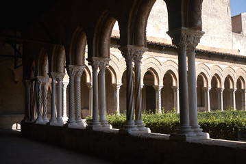 Monreale, Italy - September 11, 2018 : Monreale cathedral cloister