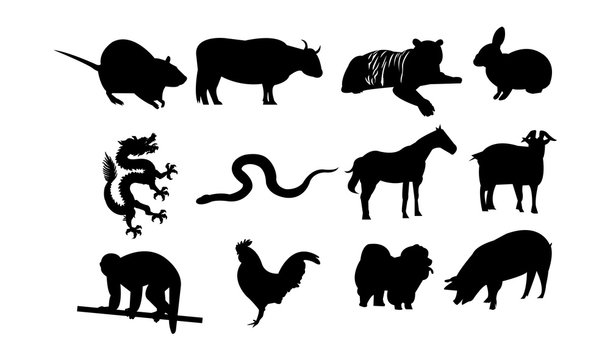Chinese zodiac astrology signs, isolated on white background