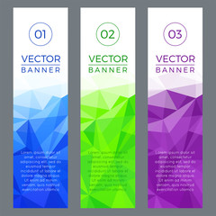 Set of Modern Vertical Colorful Vector Banners with Polygonal Background and Text.