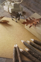 Wooden twig Pencils and paper