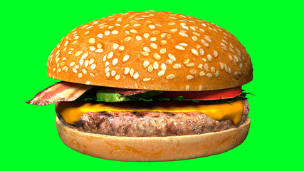 Classic bacon cheese burger isolated juicy