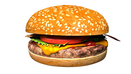 Classic bacon cheese burger isolated juicy