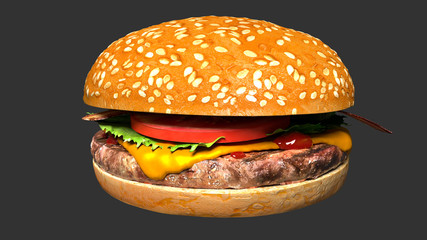 Classic bacon cheese burger isolated juicy