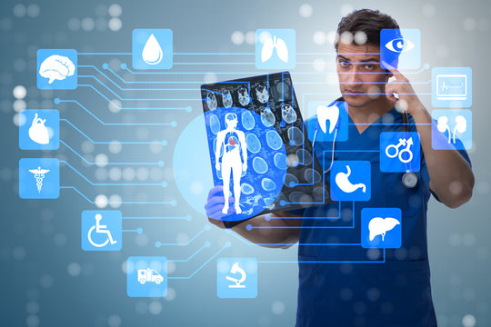 Doctor looking at x-ray image in telehealth concept