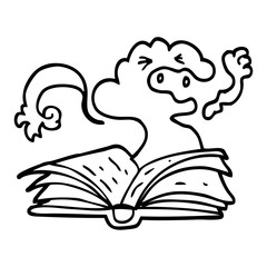 black and white cartoon spell book