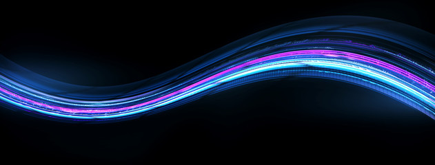 Light and stripes, glow abstract effect, paint splash, colorful curl, artistic spiral. Vivid red ribbon on black background. 3d illustration