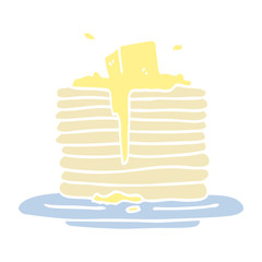 flat color illustration cartoon butter melting on pancakes