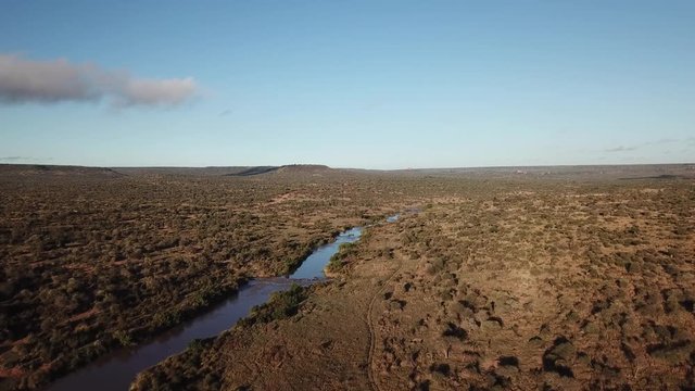 Aerial drone footage wilderness and river in Kenya, East Africa   